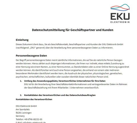 Datenschutzmitteilung EKU Datenschutzmitteilung deutsch für Geschäftspartner und Kunden