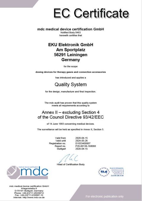 EKU6004 English EC Certificate 93/42/EEC for EKU Elektronik