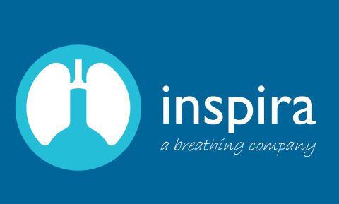 inspira Schriftzug inspira a breathing company mit Logo, welches eine Lunge zeigt