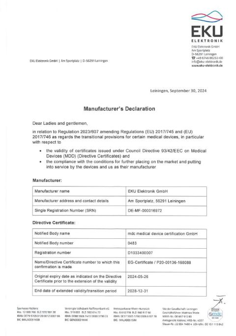 NOA8081 Manufacturer's Declaration extension of mdd certificate
